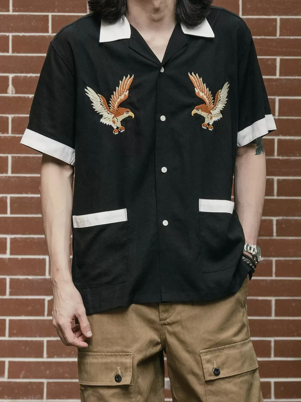 Bowling Shirt Camp - Stokta Olmayan Eski Moda Nakış Kamp