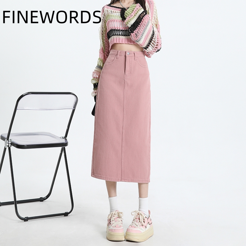 Denim Skirt Midi Vintage - FINEWORDS Vintage pembe Denim uzun etekler