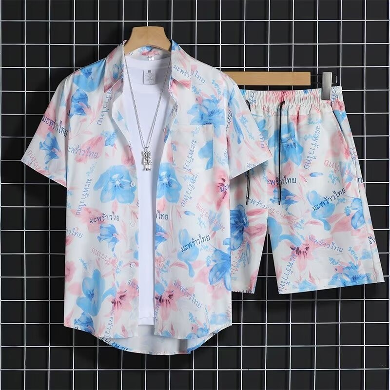 Printed Floral Shirt - Erkek Kısa Kollu Çiçekli Gömlek Plaj