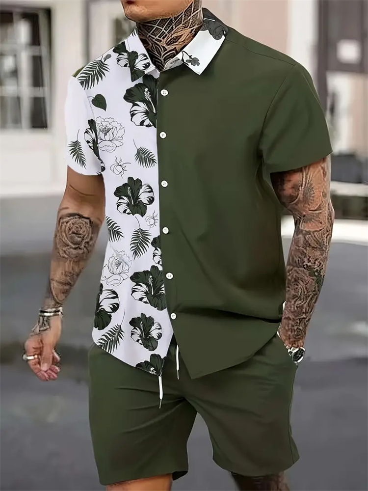 Printed Floral Shirt - Erkek Moda Takım Elbise Yaka 3D