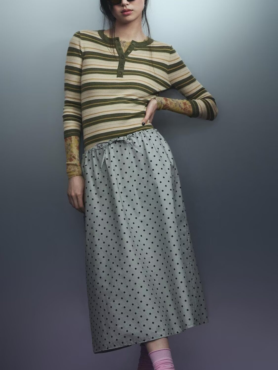 Vintage Fashion In Chinese - Yeni Yaz Uzun Midi Etek Puantiyeli