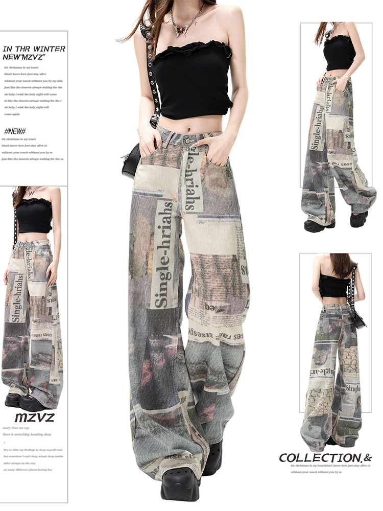 Mom Jean High Rise - Kış kadın Kot Pantolon Baskı Grunge