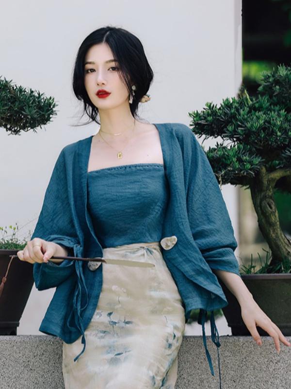 Vintage Fashion In Chinese - Artı Boyutu Çiçek Baskı Açık Hırka