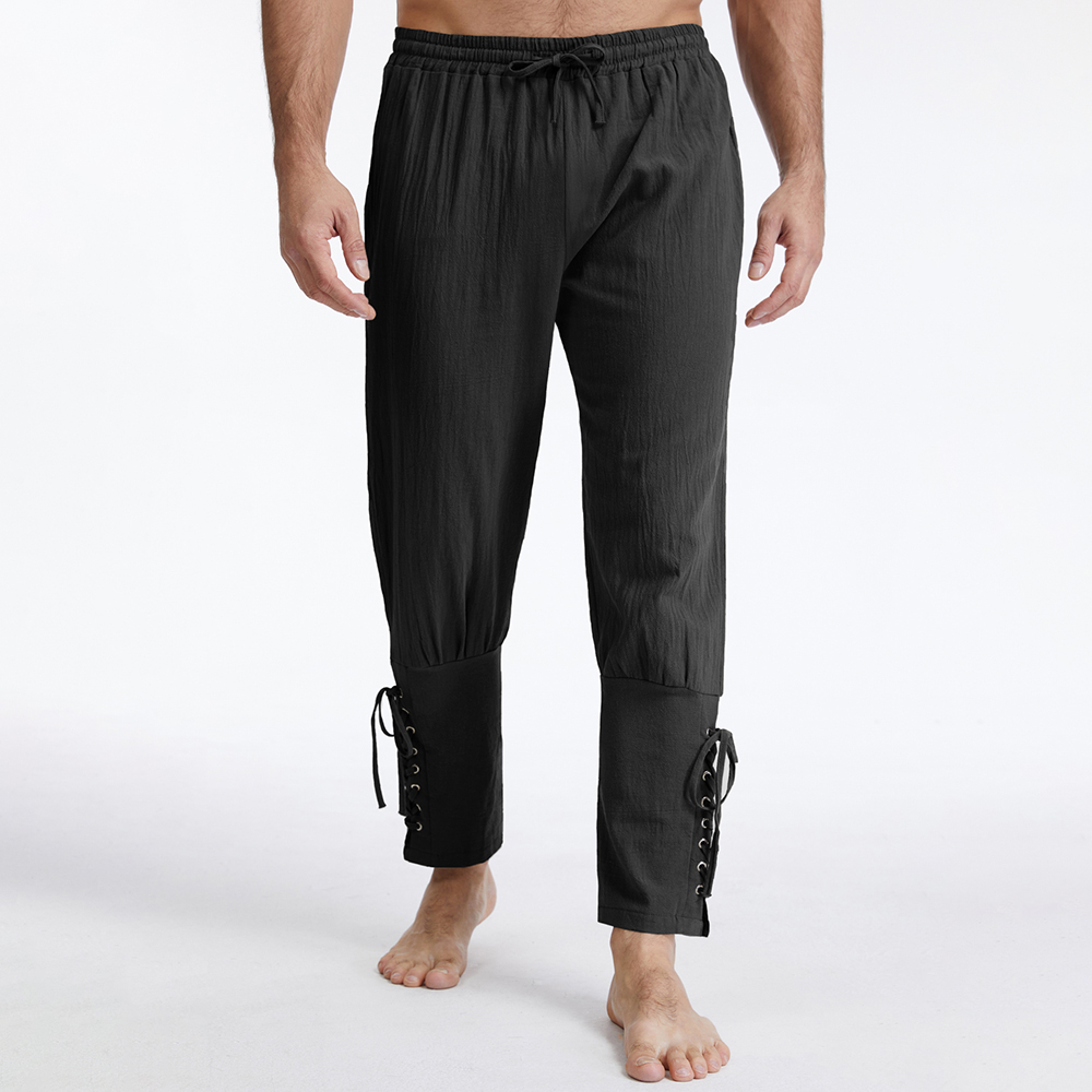Retro Track Pant - Erkek Vintage Pamuk Keten Düz Renk