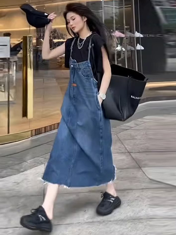 Denim Skirt Midi Vintage - Vintage Amerikan Denim Tulum Elbise Kadın