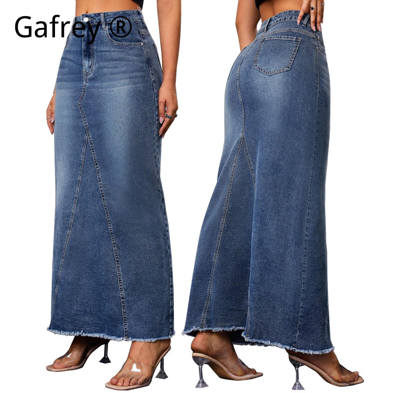 Denim Skirt Midi Vintage - Kadınlar İçin Kot Midi Etek Yüksek