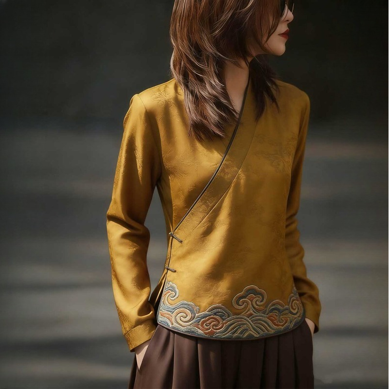 Vintage Fashion In Chinese - Çin Tarzı Kadın Bluzları Baskılı Vintage