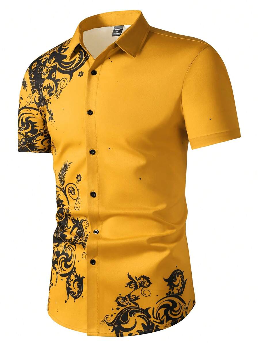 Printed Floral Shirt - Manfinity Homme Erkek Günlük Retro Desenli