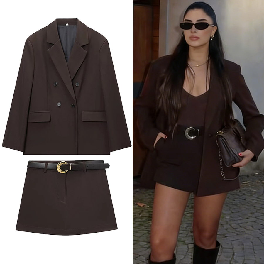 V Vintage Fashion - ZOCI Kadın Ofis Çikolata Kahverengi Takım