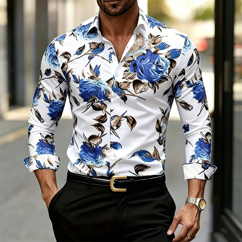 Printed Floral Shirt - Çiçek Desenli Uzun Kollu Erkek Gömlek,