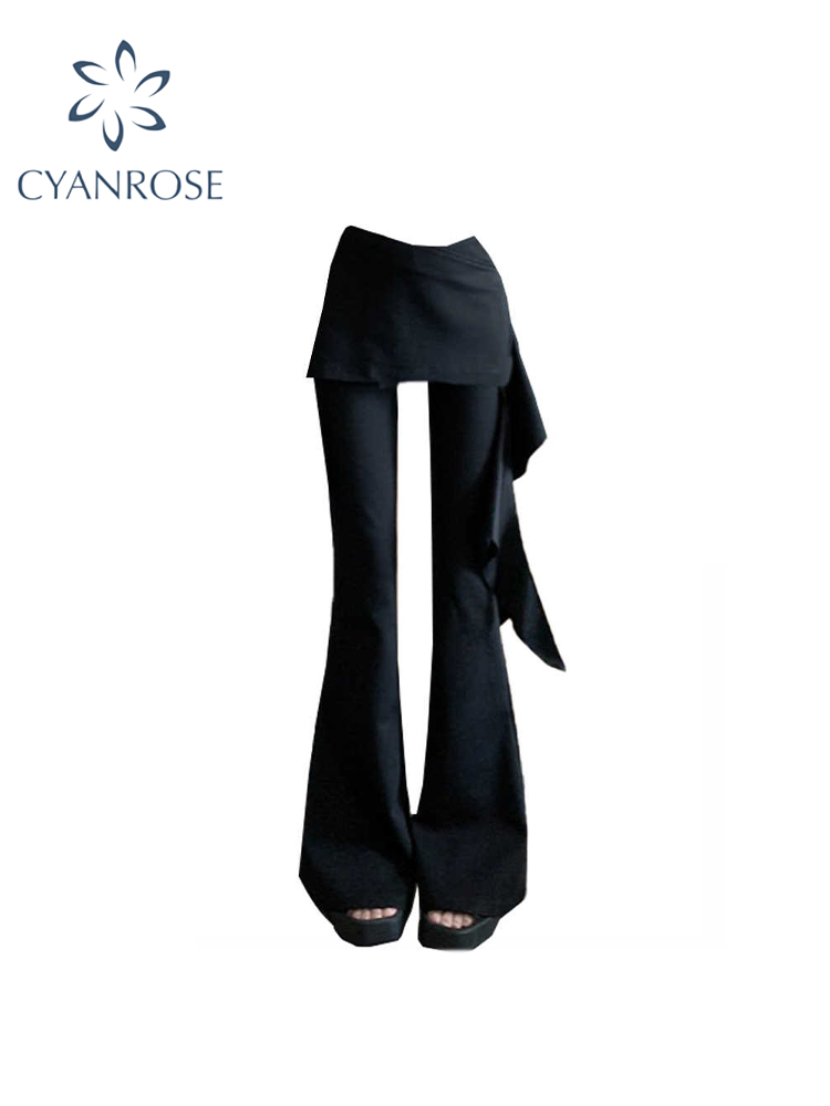 Retro Track Pant - Kadın Siyah Goth Baggy Flare Pantolon
