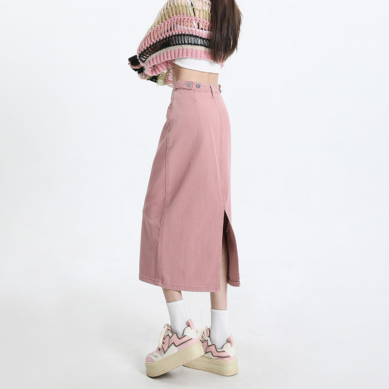 FINEWORDS Vintage pembe Denim  - Denim Skirt Midi Vintage incelemesi ve fiyatı