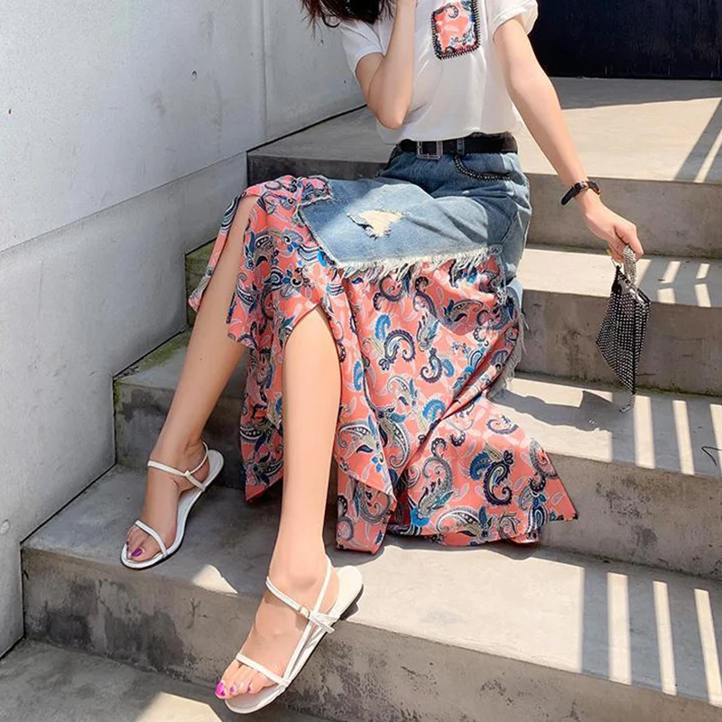 Yaz Yüksek Bel Uzun Etekler Ka - Denim Skirt Midi Vintage incelemesi ve fiyatı
