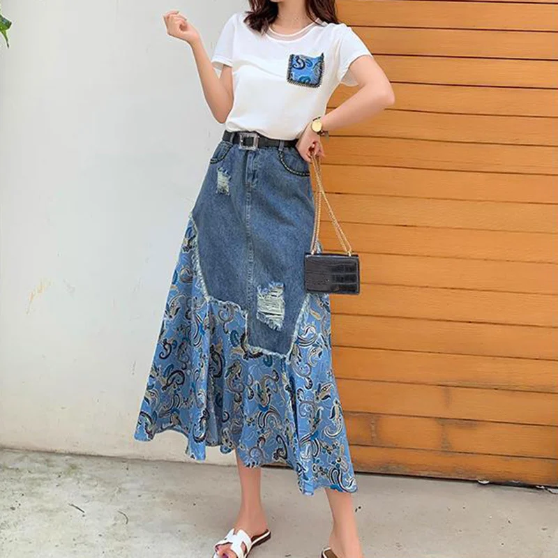 Yaz Yüksek Bel Uzun Etekler Ka - Denim Skirt Midi Vintage incelemesi ve fiyatı