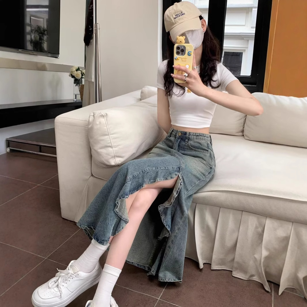 Kore Yüksek Bel Vintage Mavi K - Denim Skirt Midi Vintage incelemesi ve fiyatı