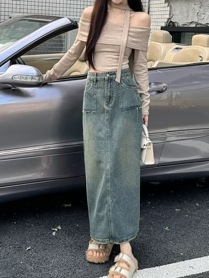 Yüksek Bel Midi Kot Etek Yıkan - Denim Skirt Midi Vintage incelemesi ve fiyatı